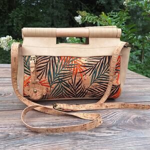 Naughty Monkey Tropical Palms Cork Crossbody Purse Embroidered Top Handle Bag